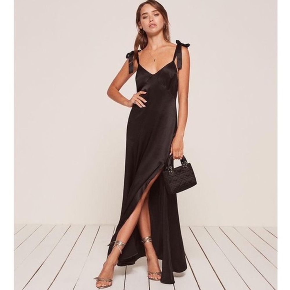 REFORMATION Black Silk Tanya Dress (XS) NWOT